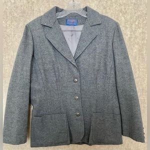 Pendleton women’s 100 wool jacket 12 gray collared 3 button blazer office